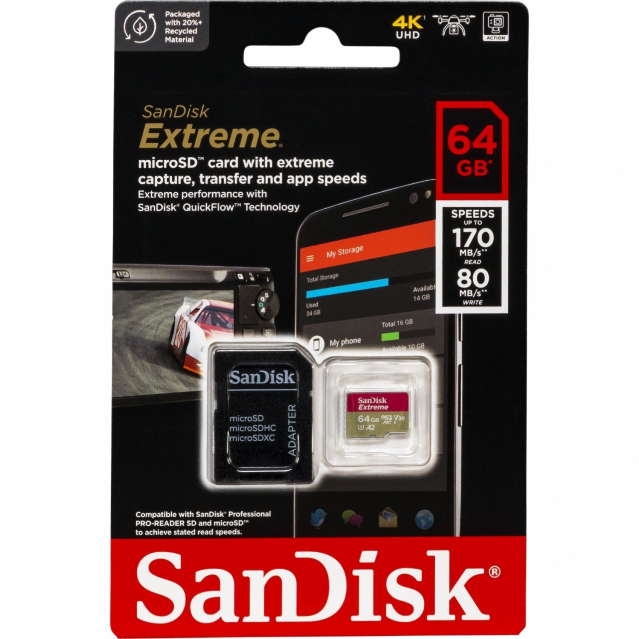 SanDisk microSDXC 64GB Extreme A2 C10 V30 UHS-I U3