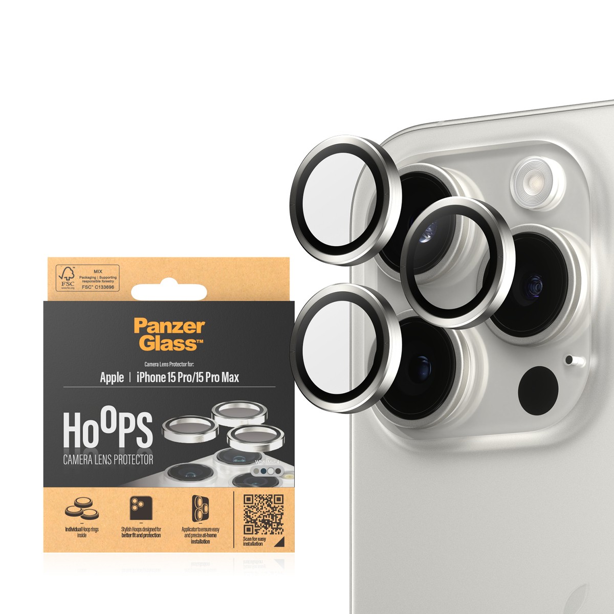PanzerGlass Hoops iPhone 15 Pro, Pro Max White Metal