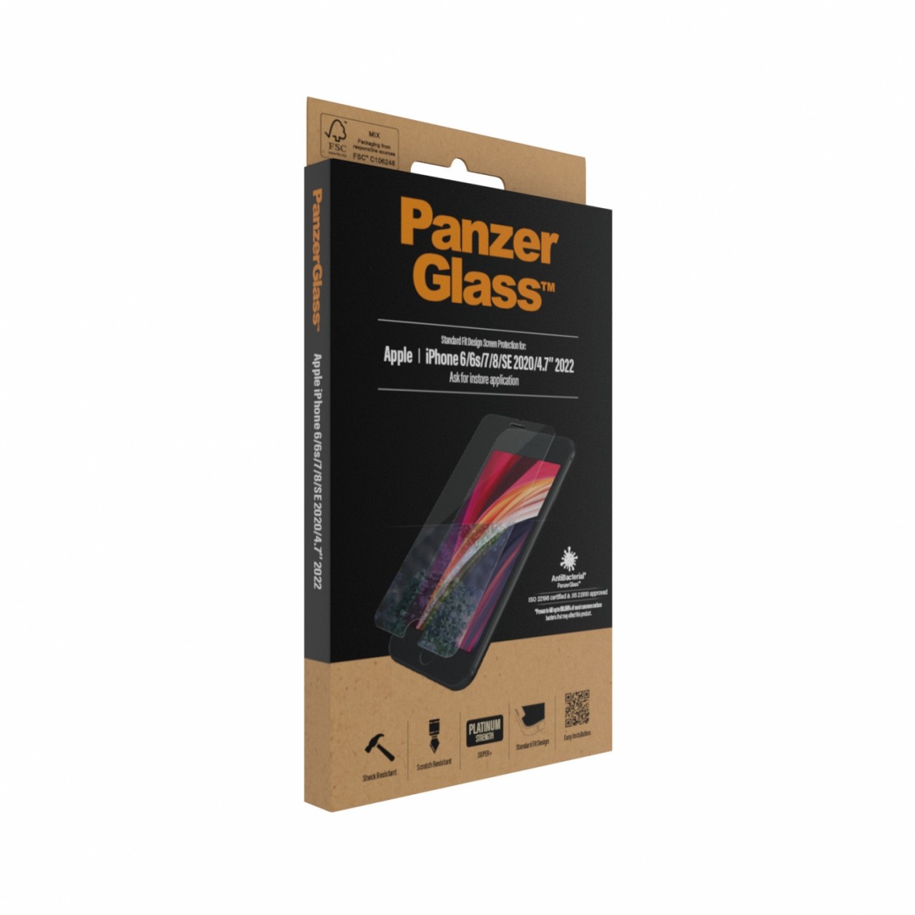 PanzerGlass Case Friendly Displayschutzfolie Schwarz kompatibel mit iPhone SE (2020) / 8/7 / 6(s)