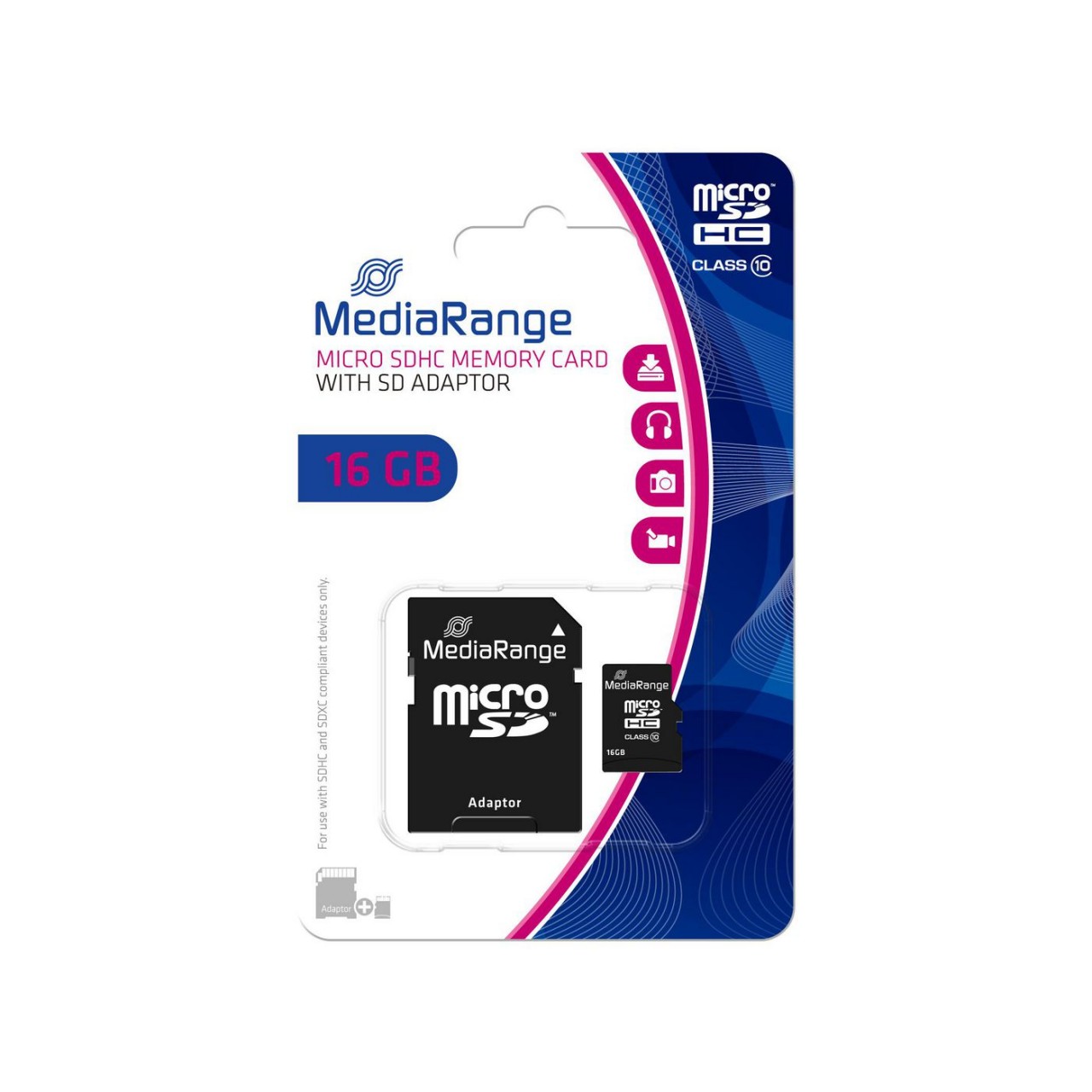 MediaRange micro SDHC Speicherkarte mit SD Adapter 16GB - Geschwindigkeit Klasse 10, Lesegeschwindig